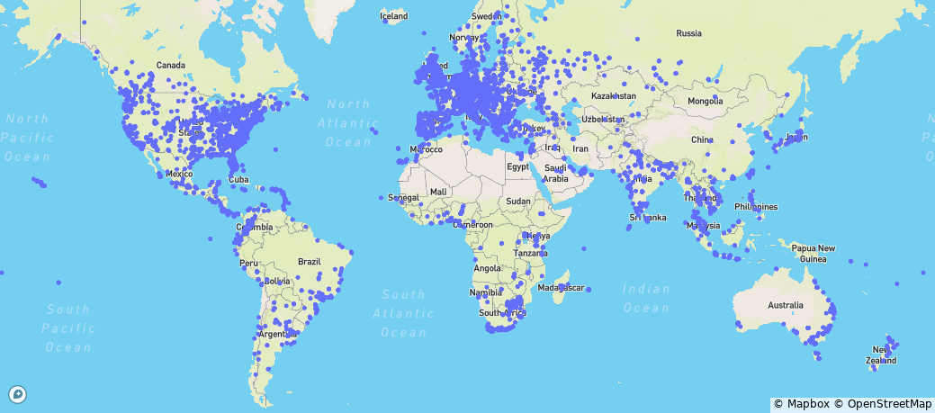 World Map of Travel Massive network